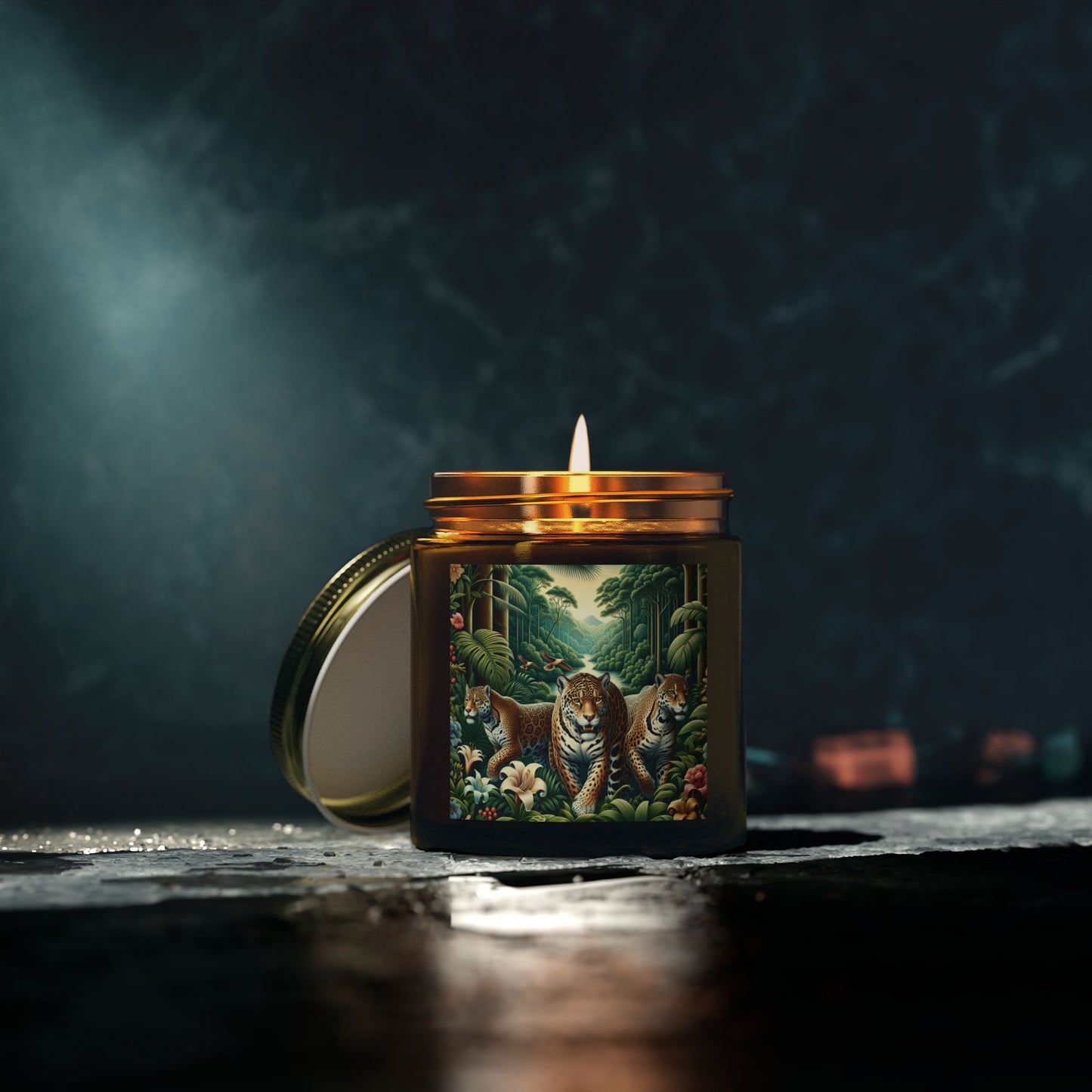 Tropical Jungle Jaguars Scented Candles - Coconut Apricot Wax (4oz, 9oz)