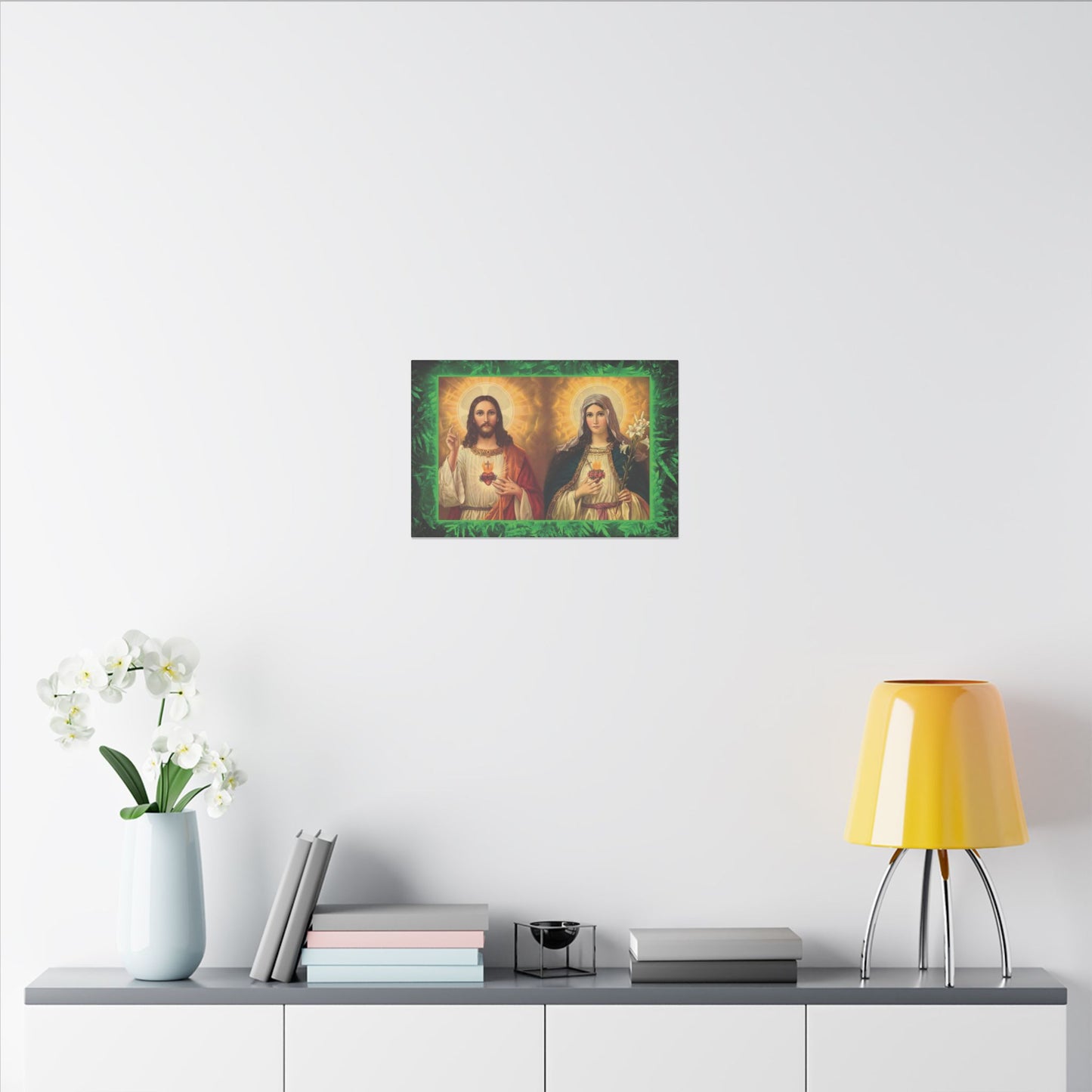 "Tropical Glow Jesus and Mary" Religious Canvas Artwork - Stretched Canvas Print / Byzantine Icons