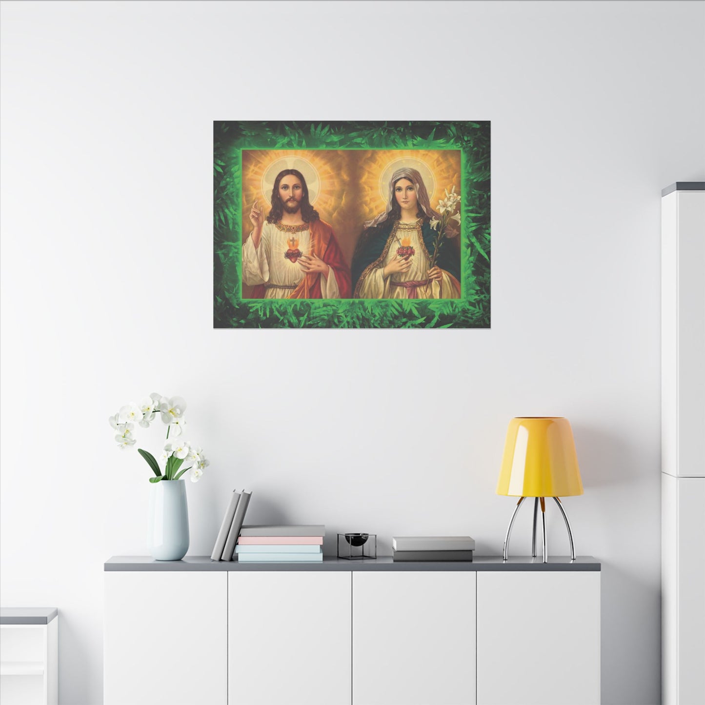 "Tropical Glow Jesus and Mary" Religious Canvas Artwork - Stretched Canvas Print / Byzantine Icons