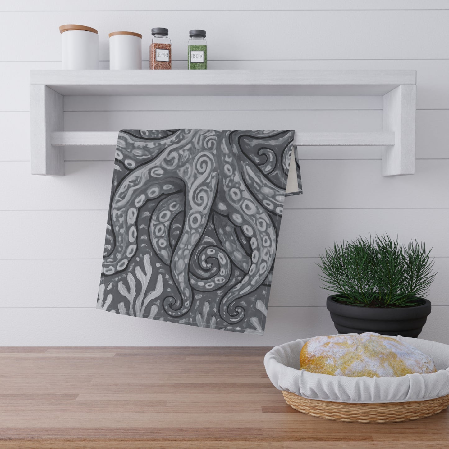Tea Towels (cotton, poly), Slate Kraken Joe