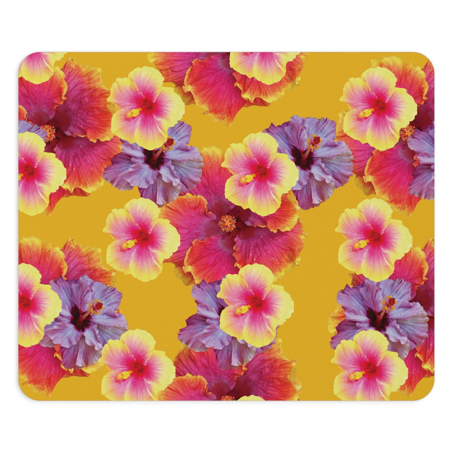 Tropical Mouse Pad, 2 Shapes - Floral Vibes for Home Office & Gamer / Hibiscua Mix, Yellow