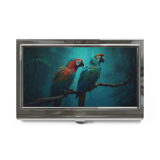 Business Card Holder/Case - Midnight Parrot Friends in Rainforest