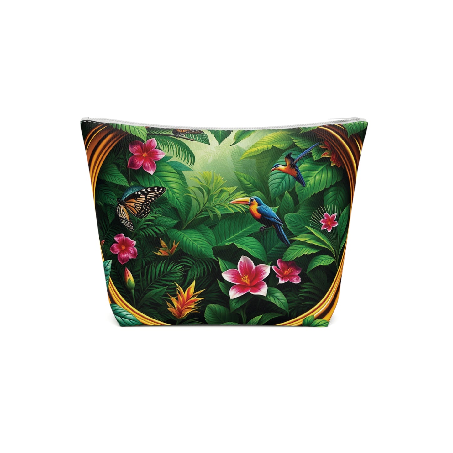 Tropical Cotton Cosmetic Bag - Makeup Pouch, 5 Sizes / Framed Rainforest