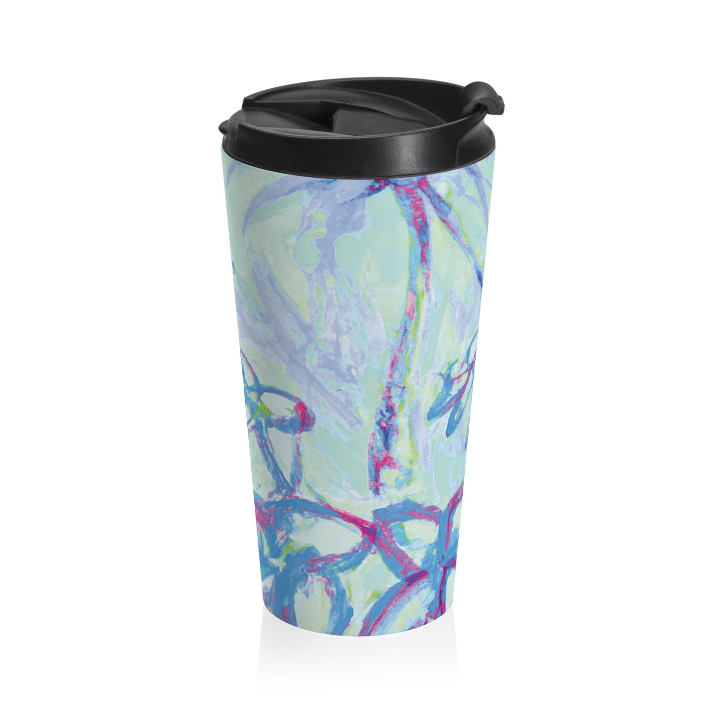 15 oz. Stainless Steel Travel Mug / Palm Doodles Blue