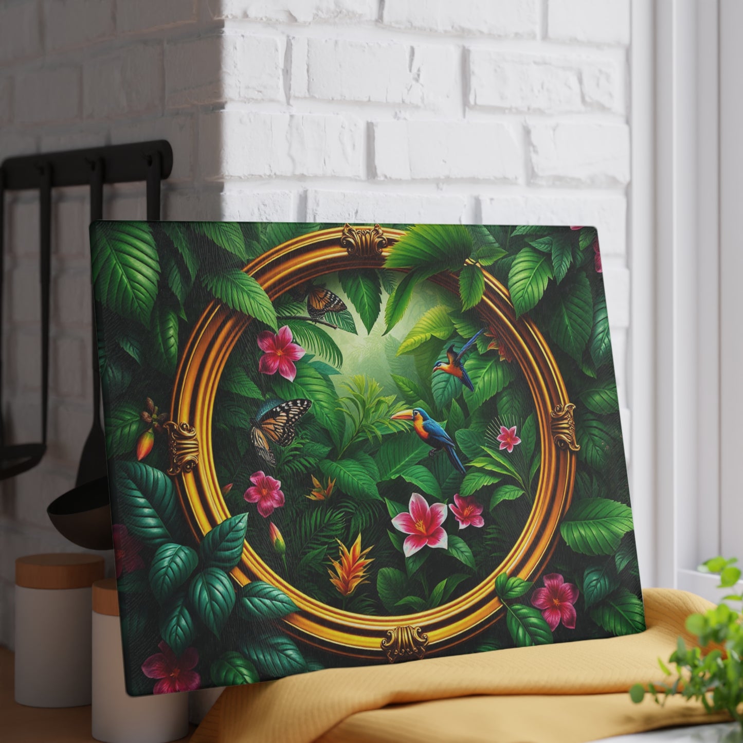 Glass Cutting Board, 2 sizes - Framed Rainforest