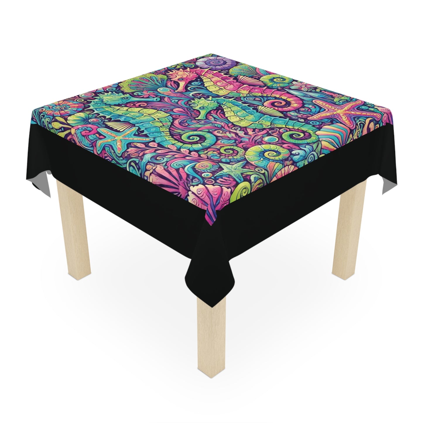 Seahorse Trio/Black ~ Square Tablecloth, 55" x 55"