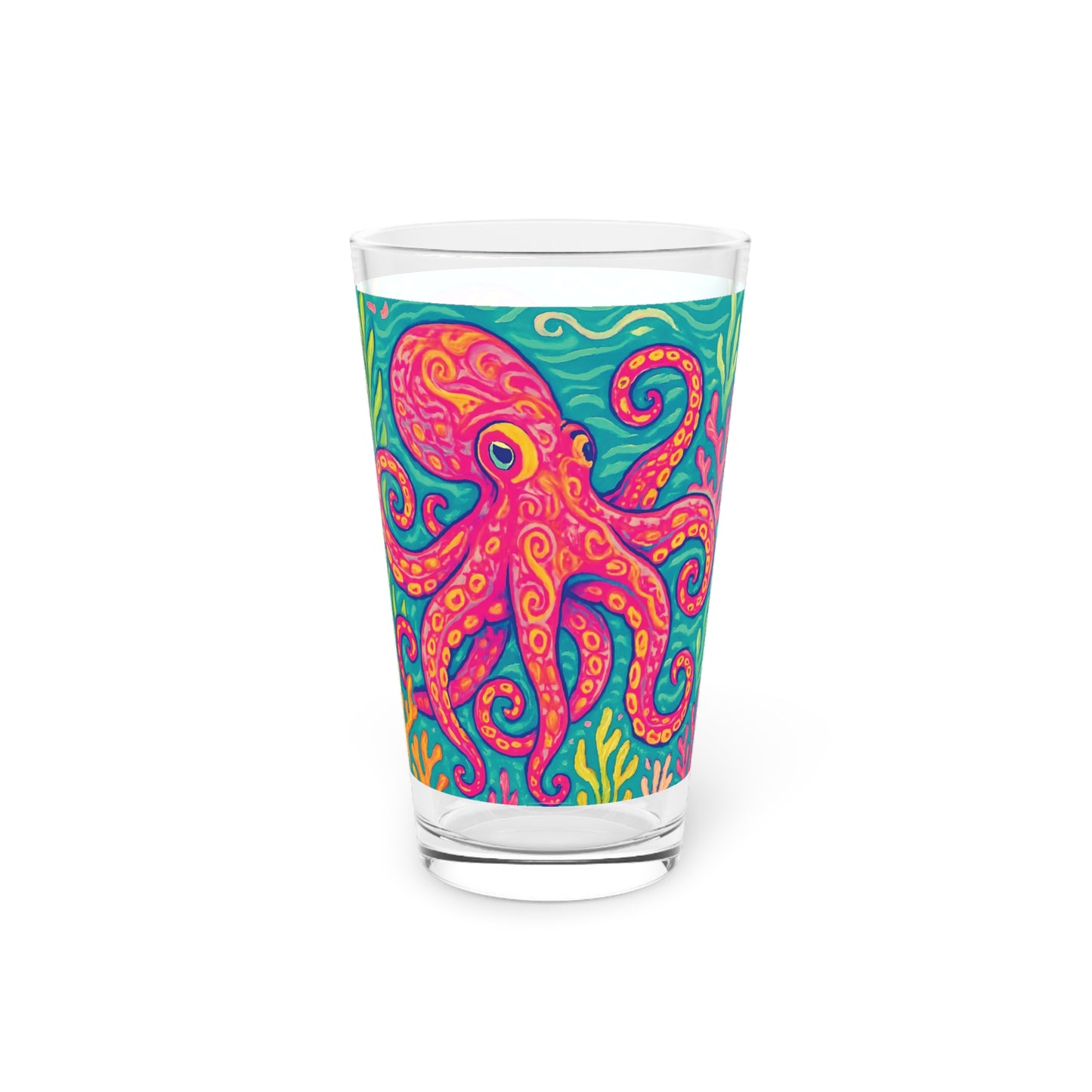 Pint Glass, 16oz - Octopus Kraken Joe, Red
