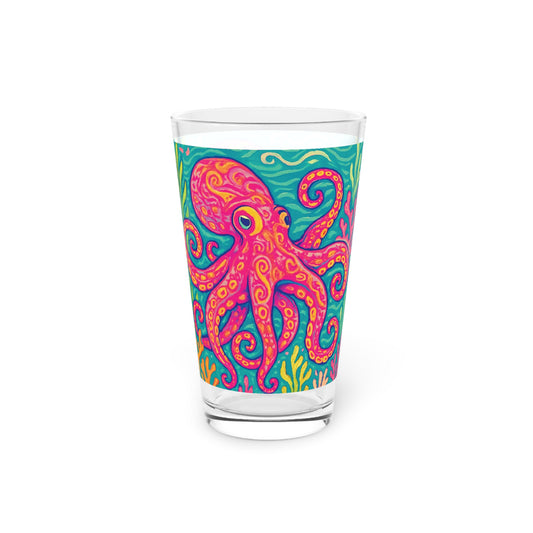 Pint Glass, 16oz - Octopus Kraken Joe, Red
