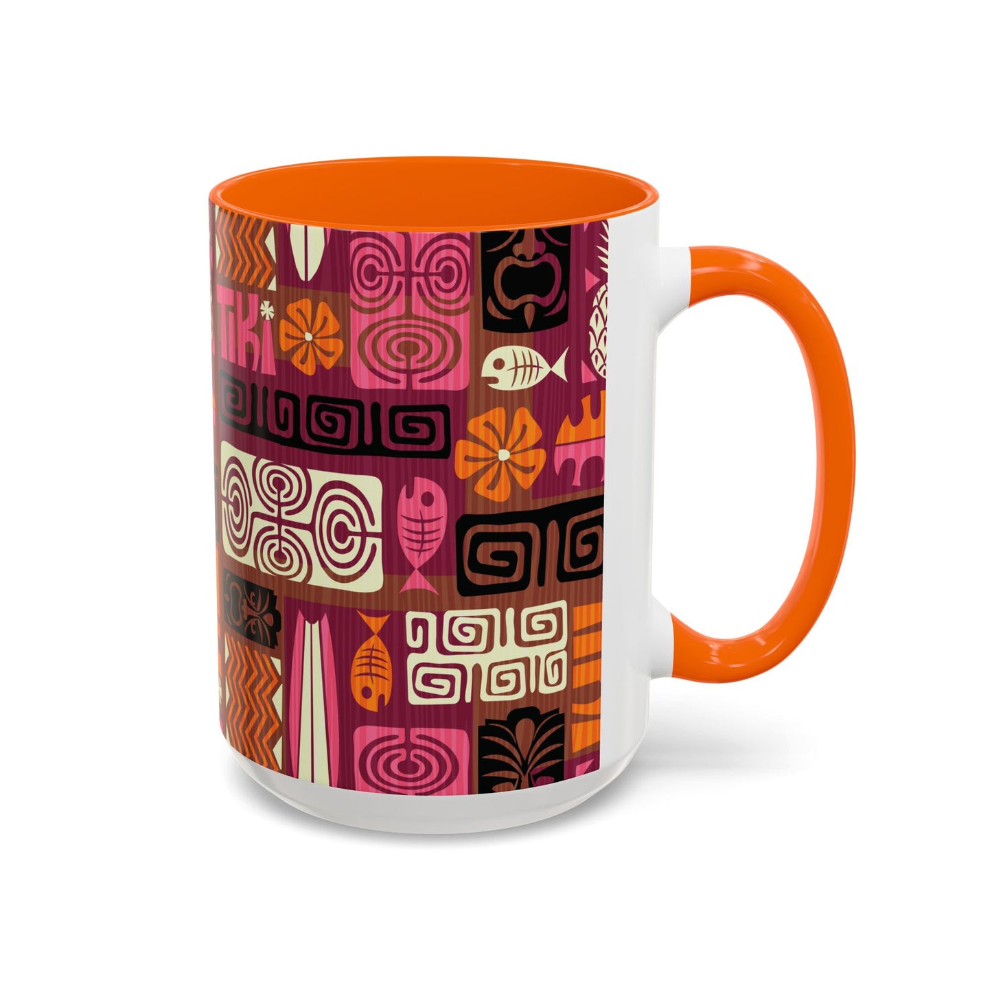 Accent Coffee Mug (11, 15oz), 8 Colors - Tiki Poster Pink/Orange