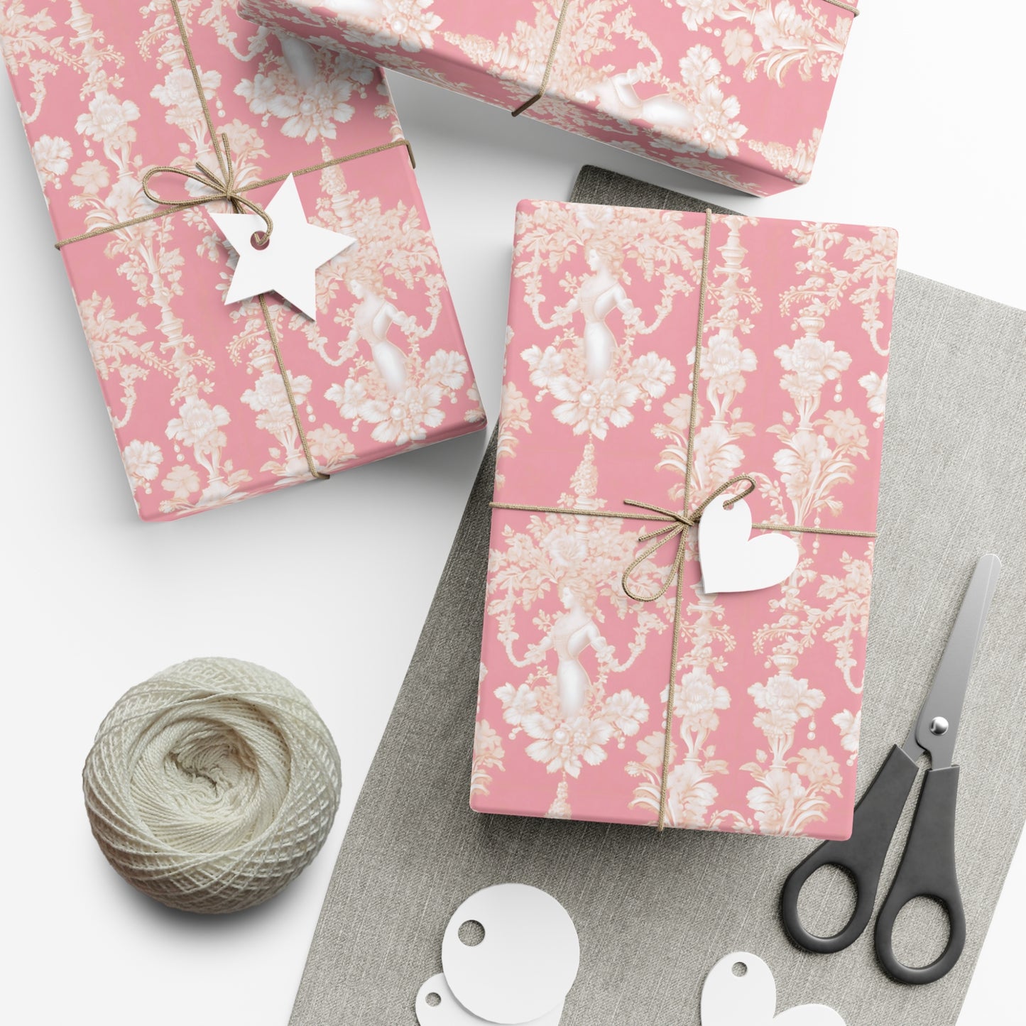 Gift Wrap Papers, Pearl Lady Toile / Hibiscus Pink, 3 Sizes