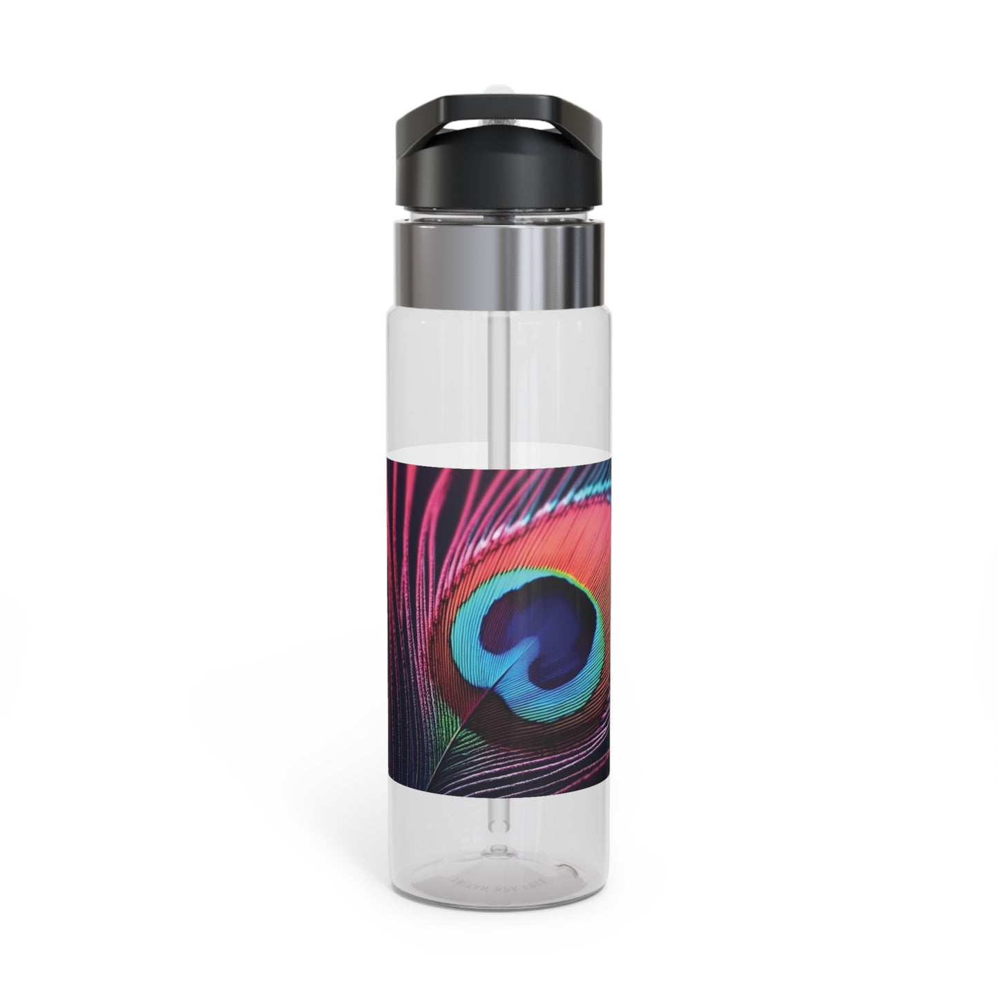Tropical 20oz Tritan Sport Water Bottle -  Leakproof, Lightweight, BPA-Free / Peacock Eye Feather, Magenta Macro