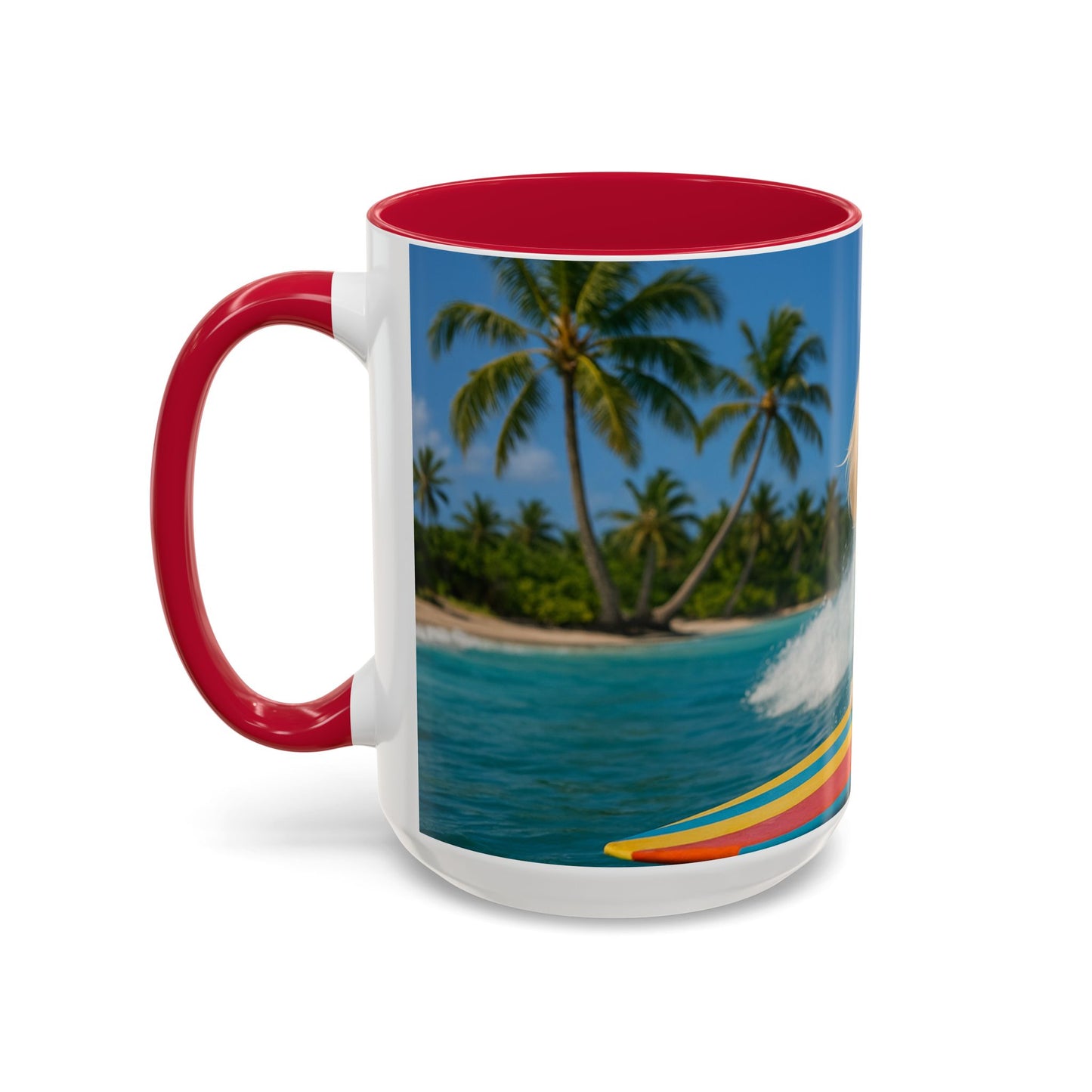 Vibrant Beach Coffee Mug - 11oz & 15oz / Puppy Ariel the Dog Surfer
