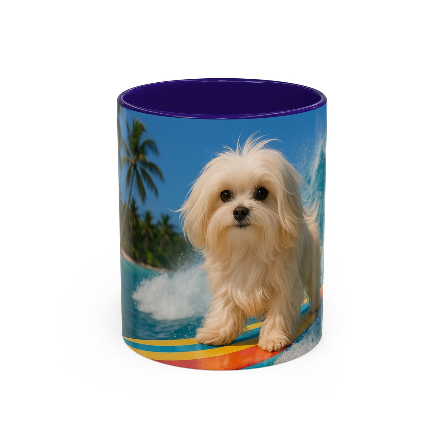 Vibrant Beach Coffee Mug - 11oz & 15oz / Puppy Ariel the Dog Surfer