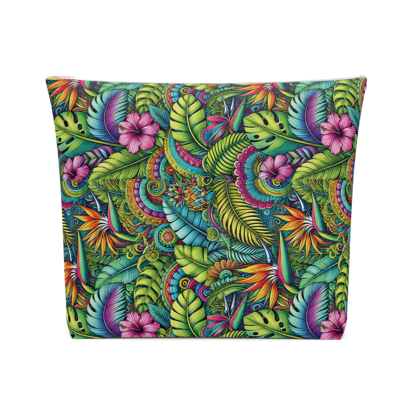 Tropical Cotton Cosmetic Bag, Makeup Pouch, 5 Sizes / Rainforest Blooms