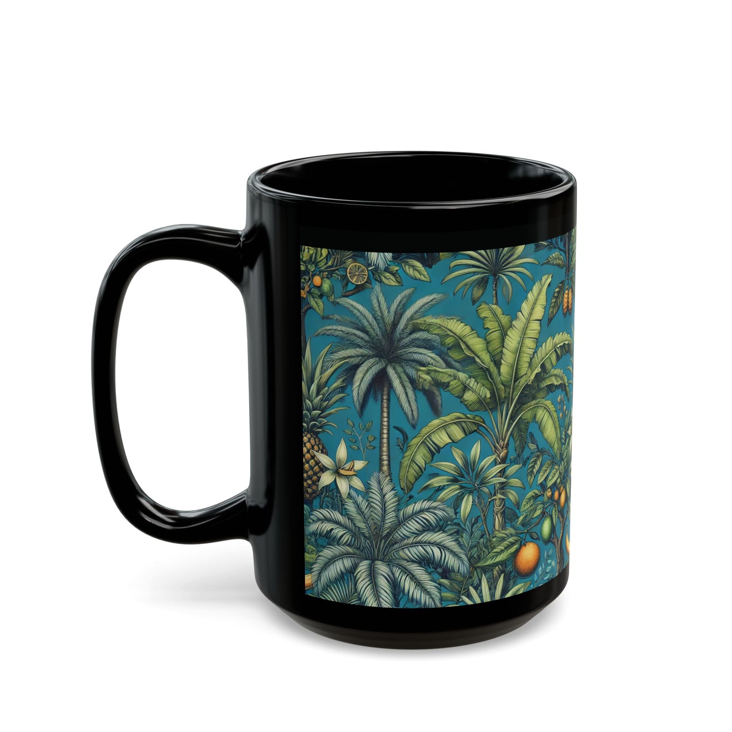 Black Coffee Mug - Tropical Fruit Blue