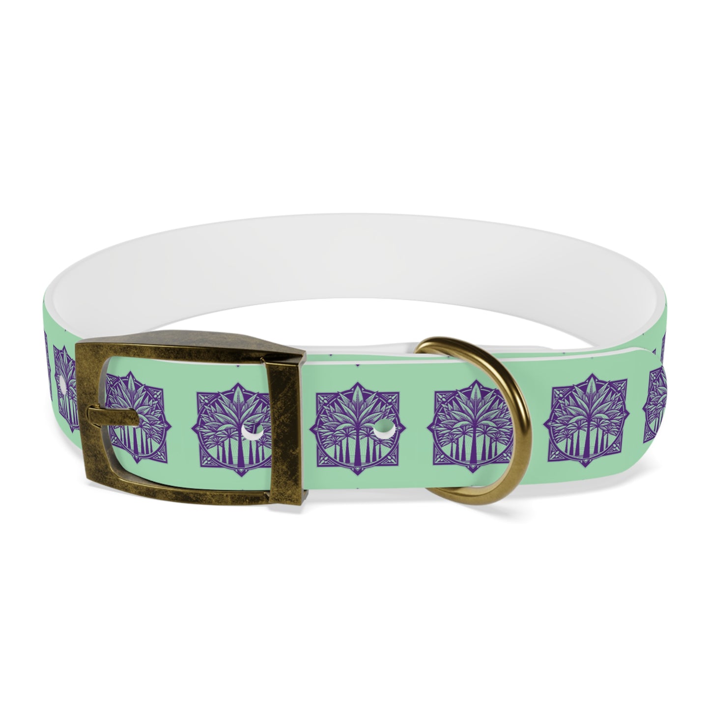 Dog Collar - Deco Palm Trees, Mint Green