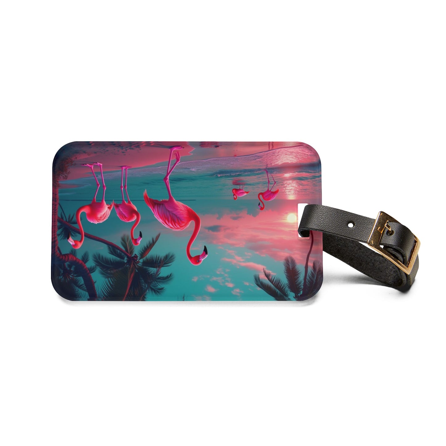 Luggage Tag - Neon Night Flamingos