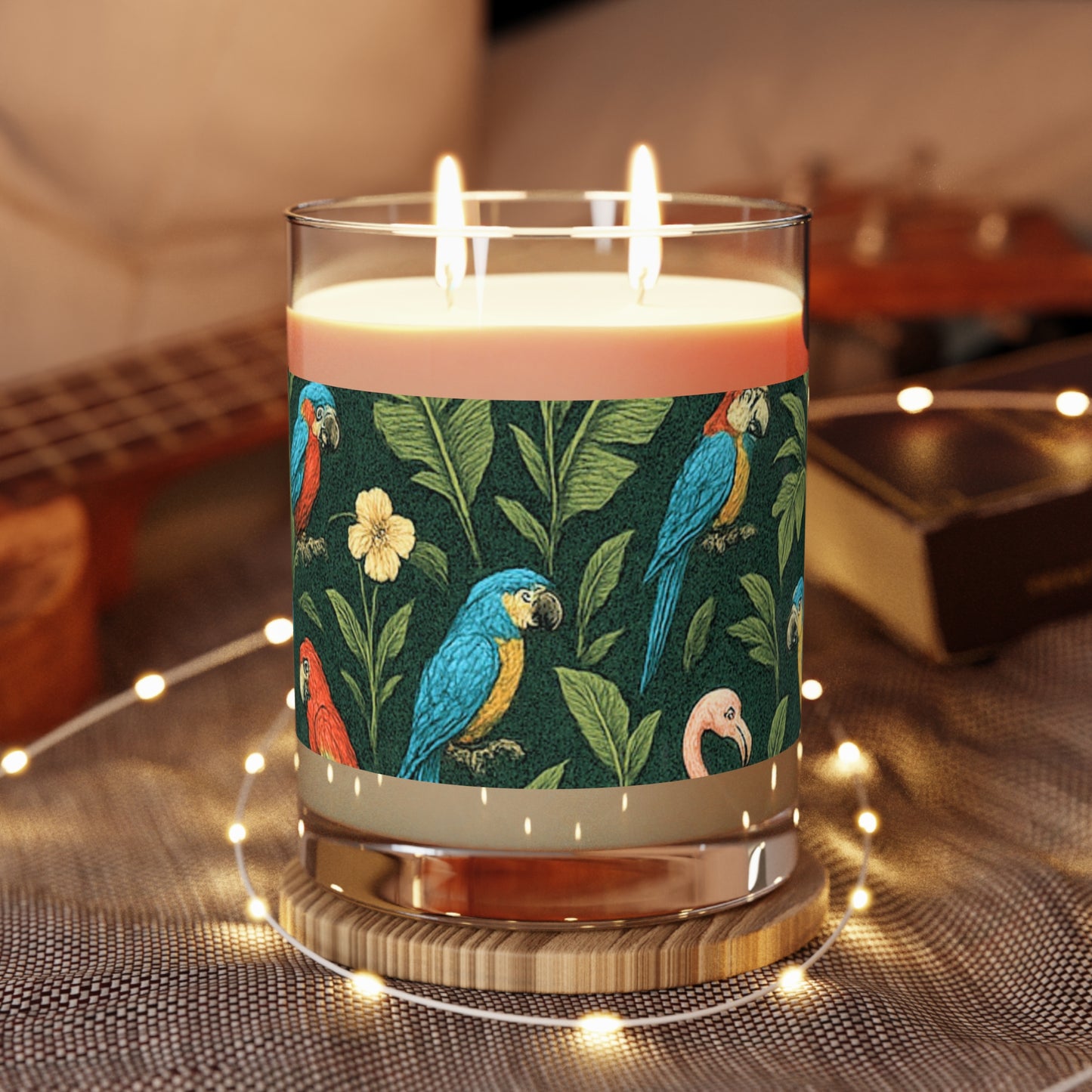 Flamingos & Parrots Scented Candle - 11oz Full Glass, Tropical Decor