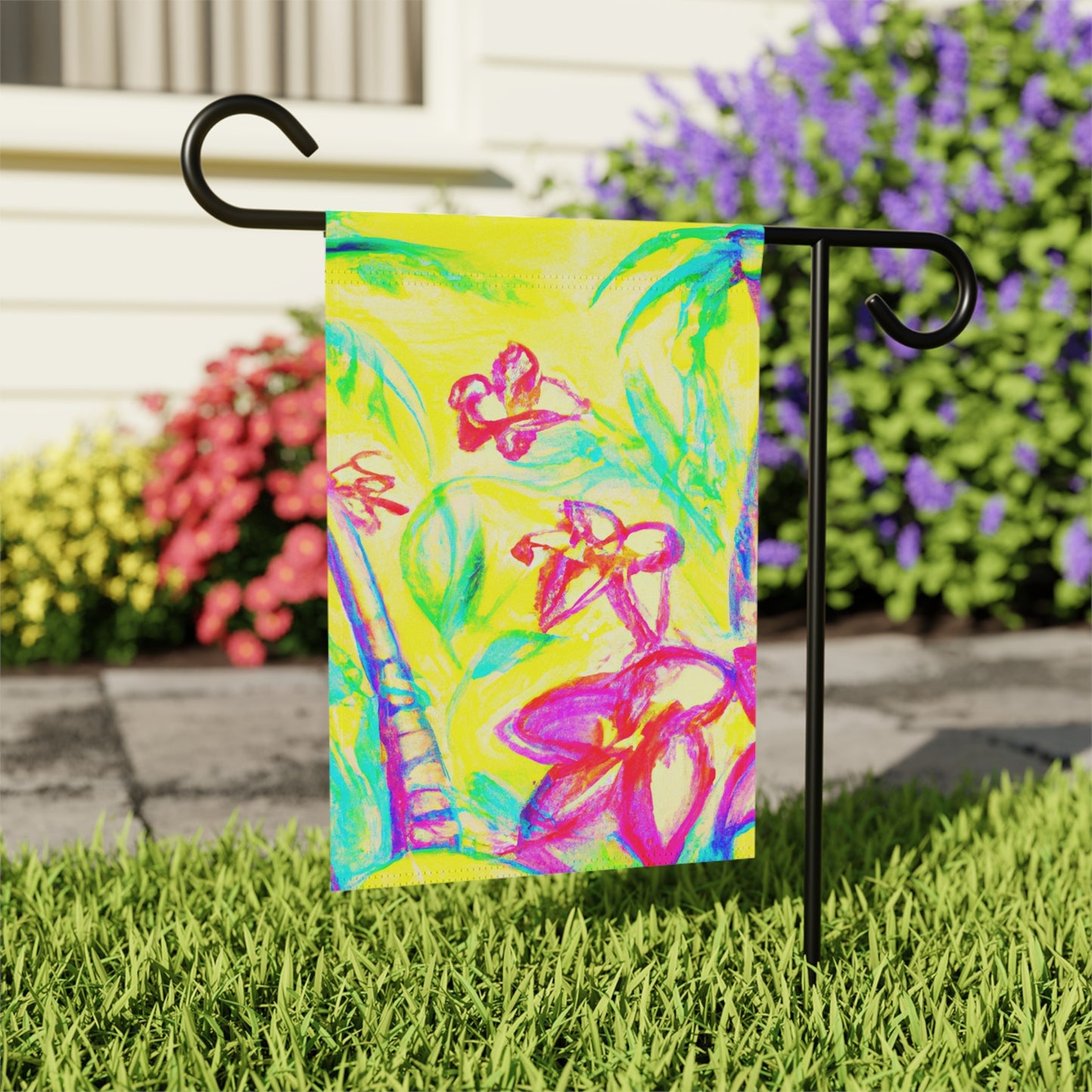 Tropical Garden Flag - Perfect for Outdoor Decor / Beach Tropical Doodles, Yellow