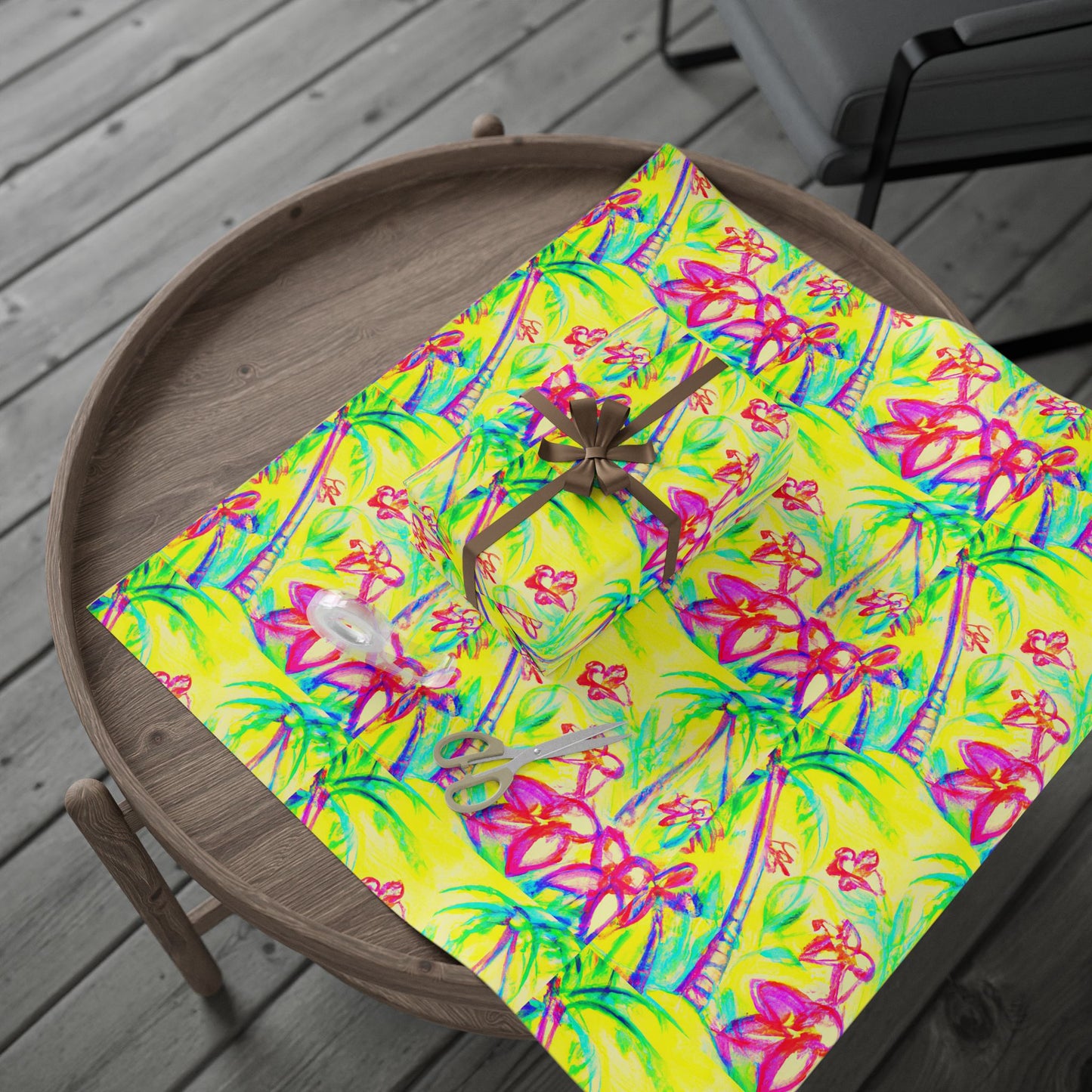 Wrapping Paper - Tropical Gift Wrap for All Occasions, 3 Sizes/2 Finishes / Tropical Doodles, Yellow