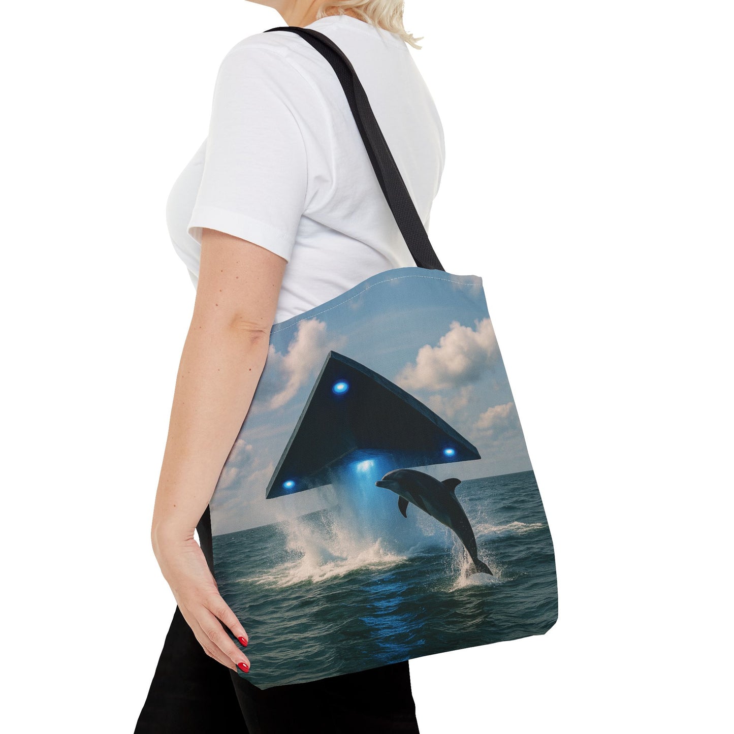 UFO and Dolphin in Ocean Tote Bag - 3 Sizes