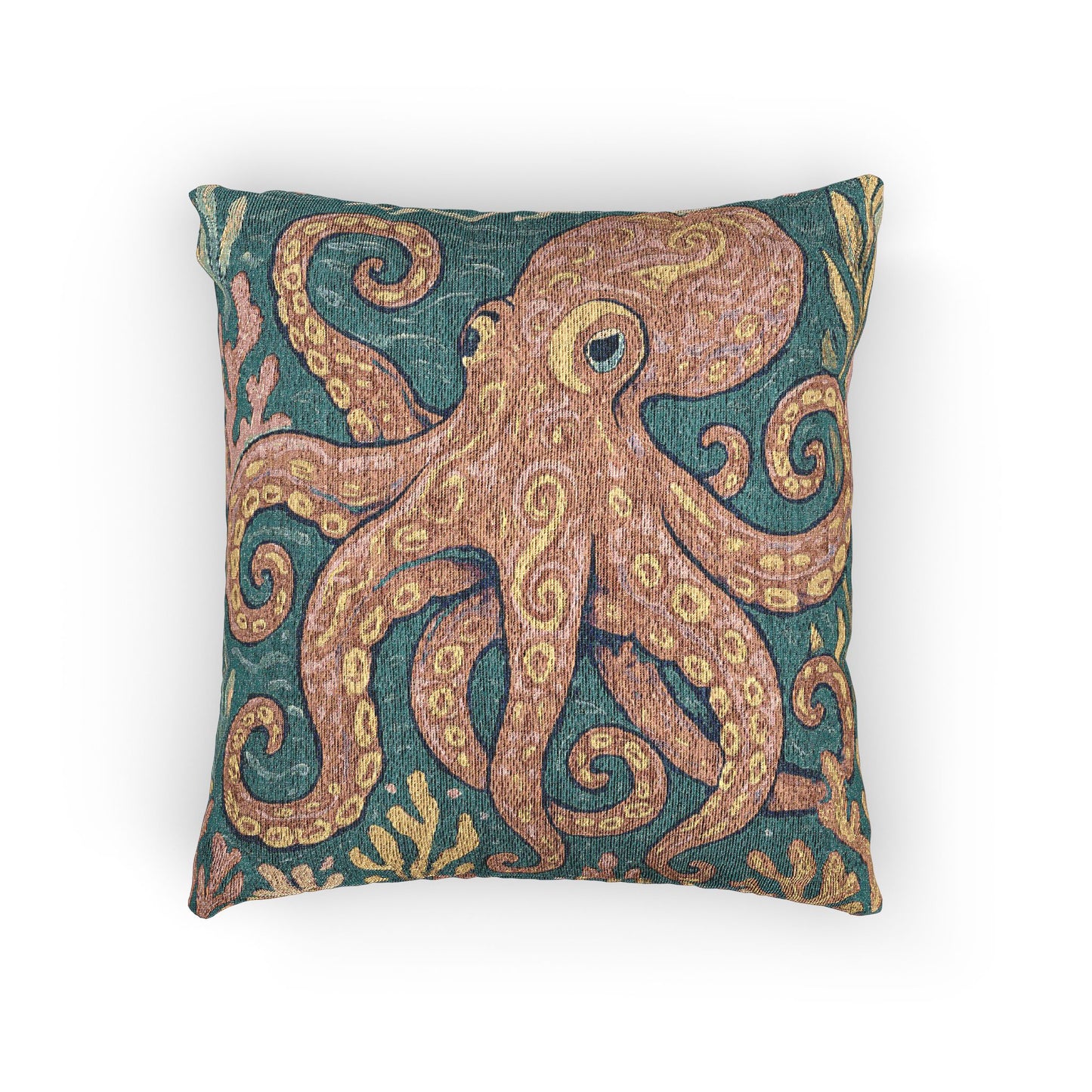 Woven Pillow, 17"W x 18"L ~ Octopus Kraken Joe, Red