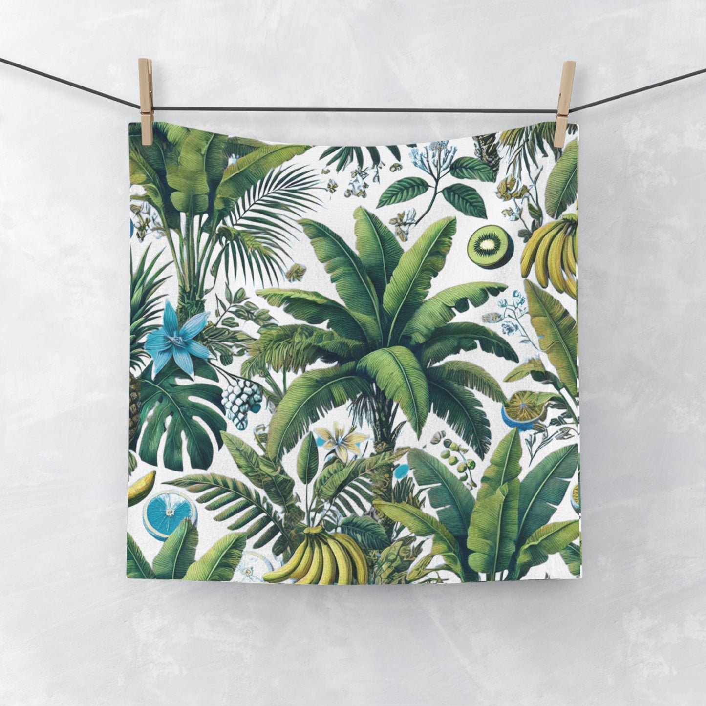 Face Towel - Palms, More Tropical Fruit, White
