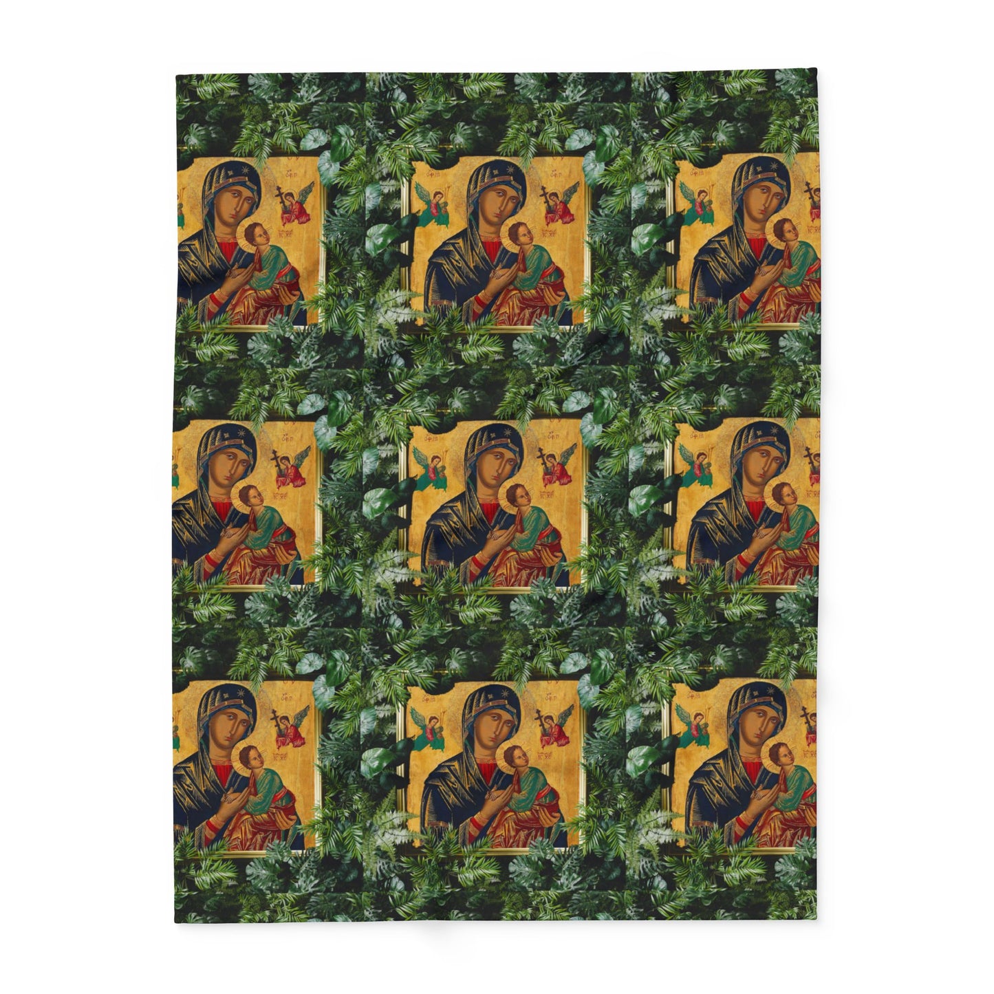 Our Lady of Perpetual Help Religious Fleece Blanket - Colorful Tropical Design