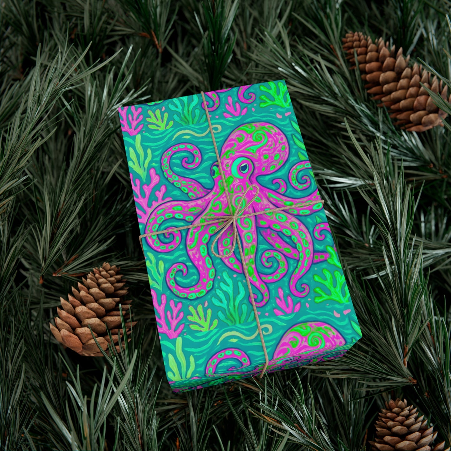 Wrapping Paper - Tropical Gift Wrap for All Occasions / 3 Sizes, 2 Finishes / Octopus Kraken Joe, Purple
