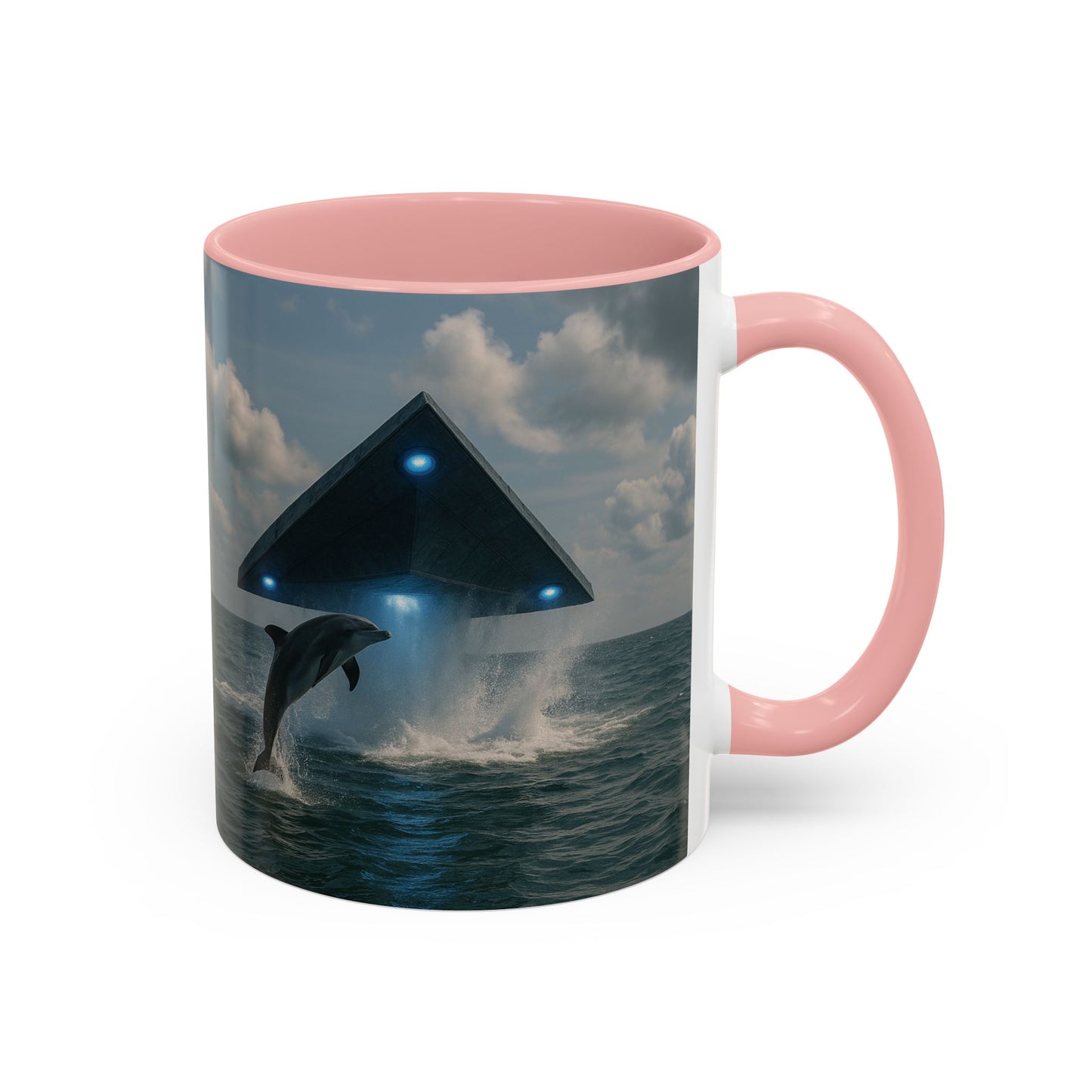 Accent Coffee Mug (11, 15oz), 8 Colors - UFO and Dolphin