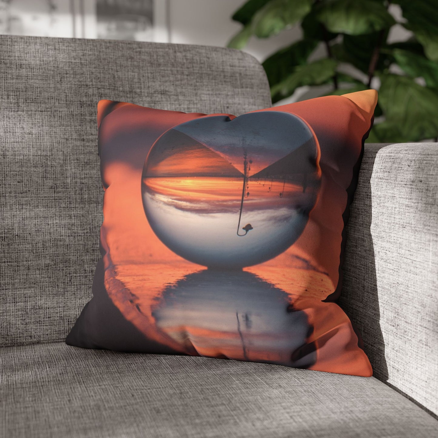 Faux Suede Square Pillowcase - Crystal Ball at Sunset Pier