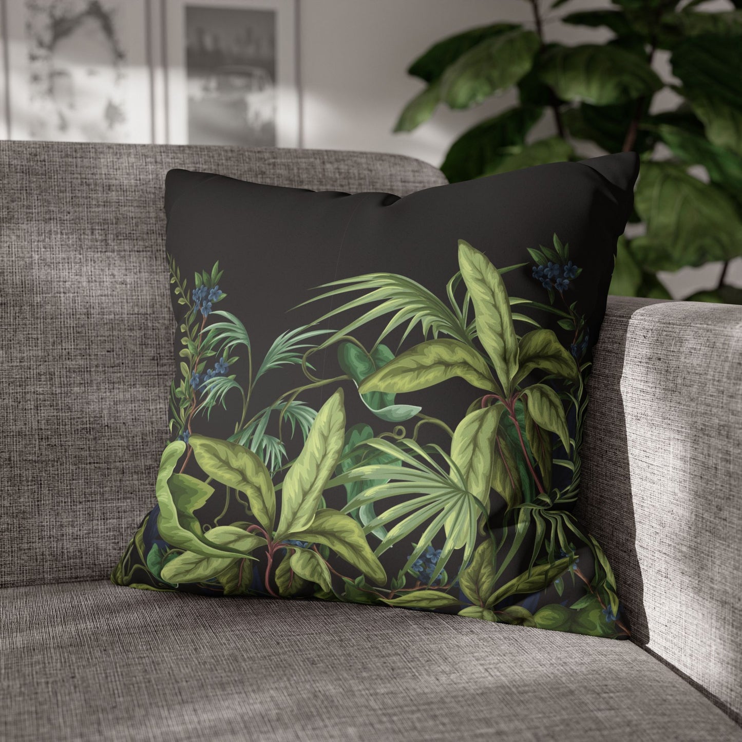 Faux Suede Square Pillowcase - Midnight Jungle