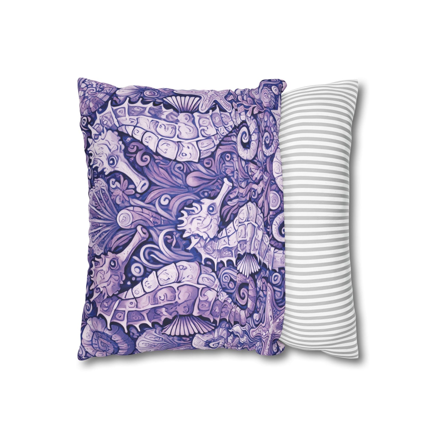 Faux Suede Square Pillowcase - Seahorse Trio, Amethyst