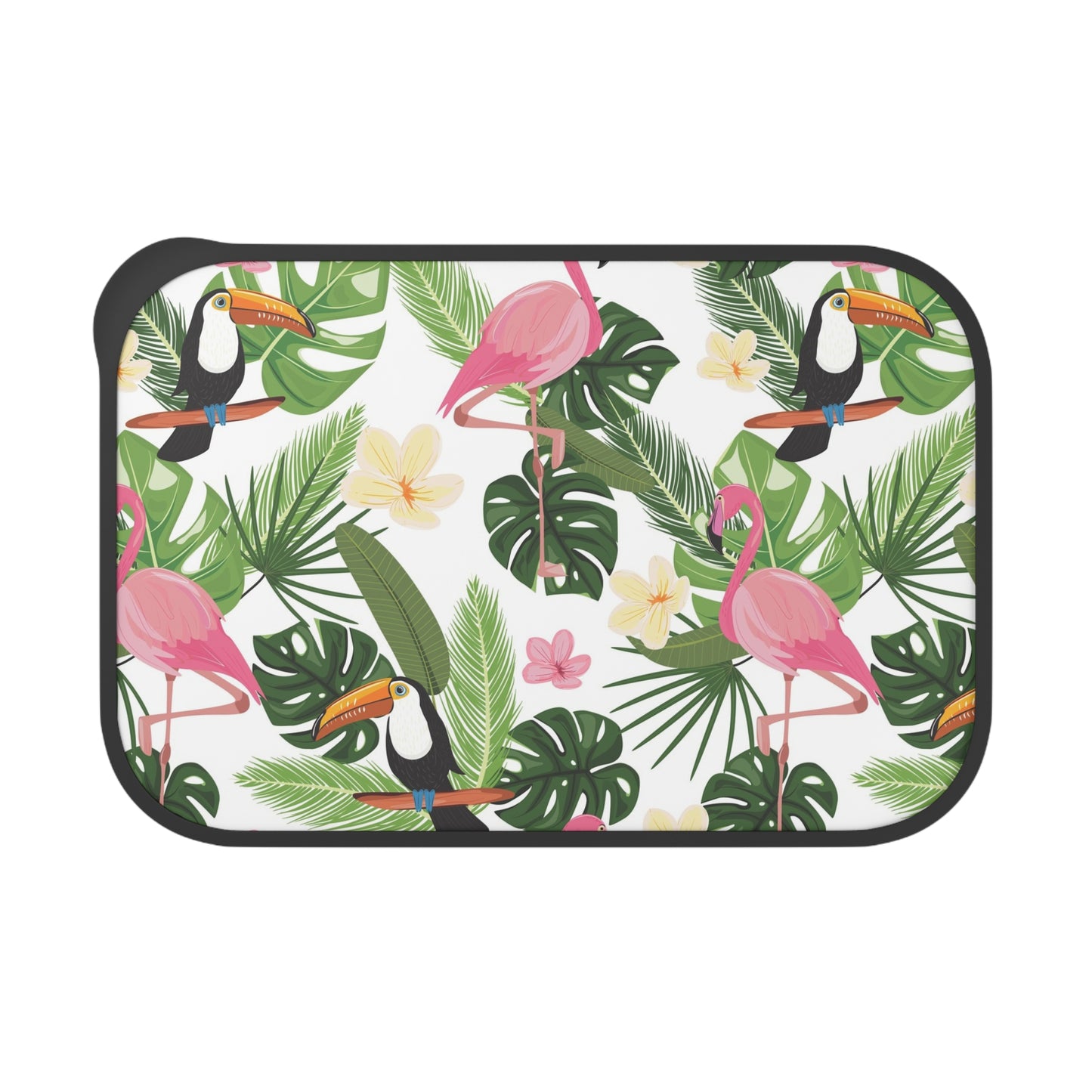 Bento Box with Utensils - Flamingos With Tropical Birds in Rainforest