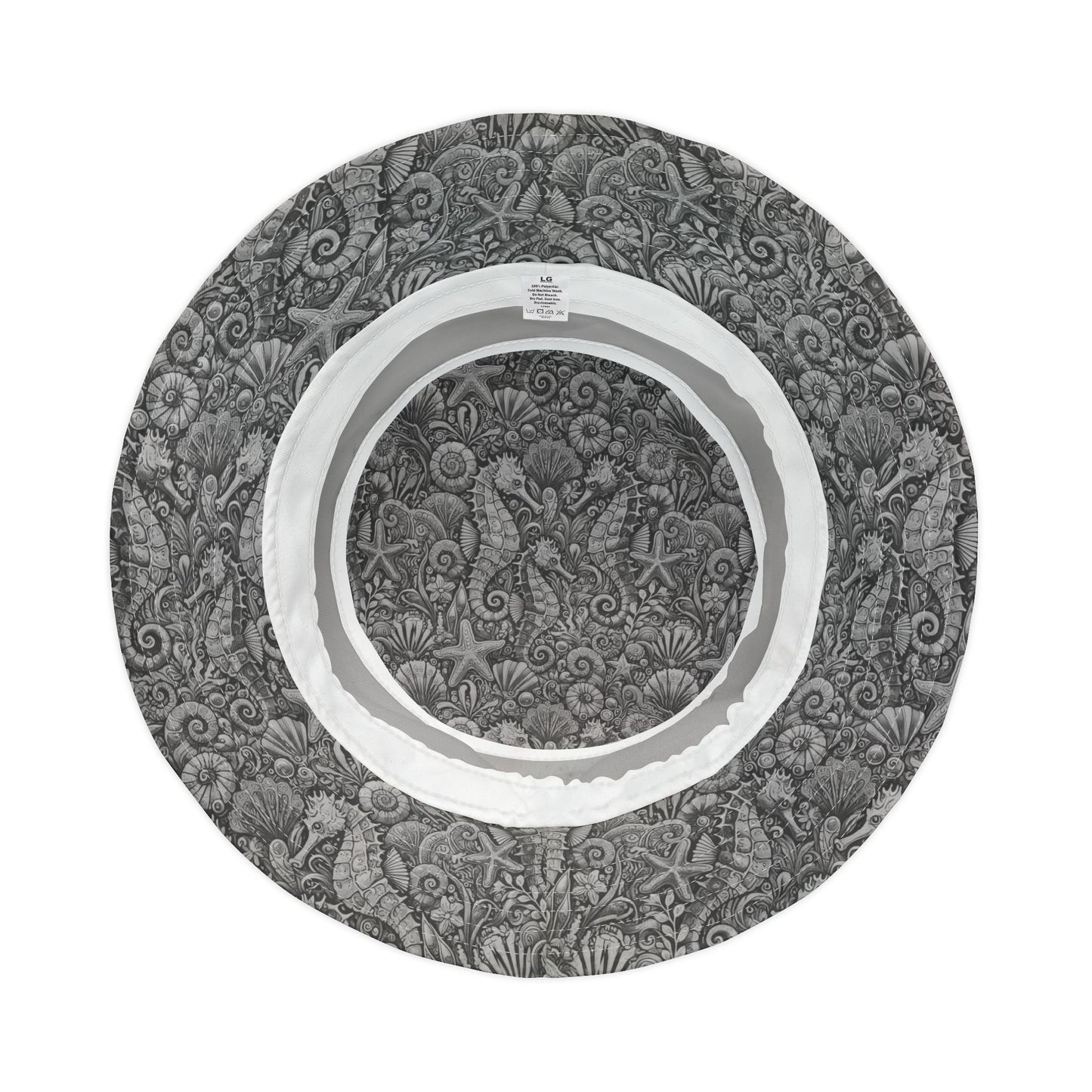 Tropical Polyester Bucket Hat, 2 Sizes - Seashorses Noir/Lt. Grey