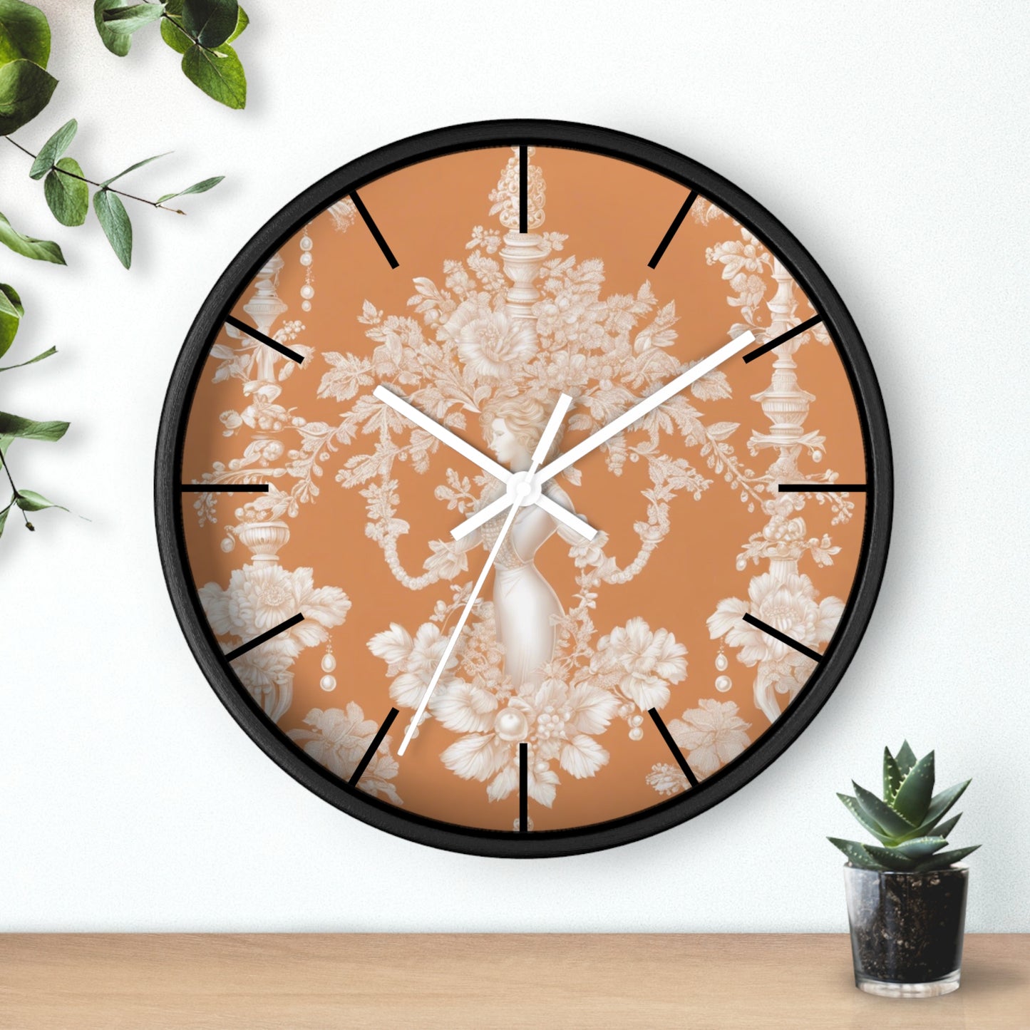 Wall Clock, Pearl Lady Toile / Melon, Hands/Base Variants