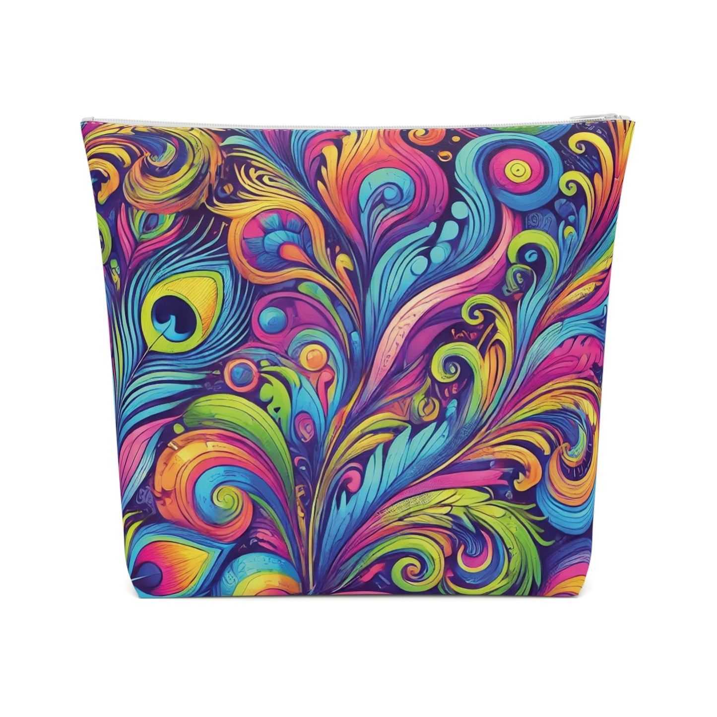 Tropical Cotton Cosmetic Bag, Makeup Pouch, 5 Sizes / Feather Currents