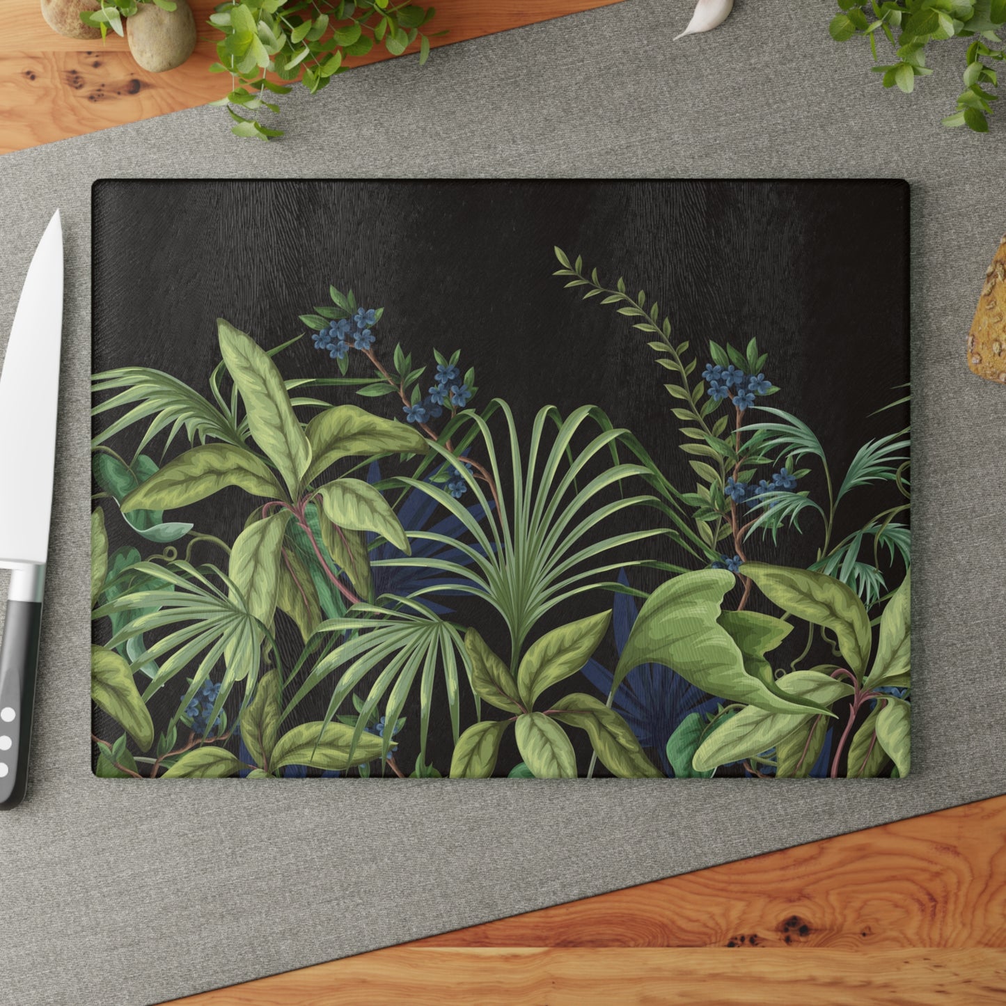 Glass Cutting Board, 2 sizes - Midnight Jungle