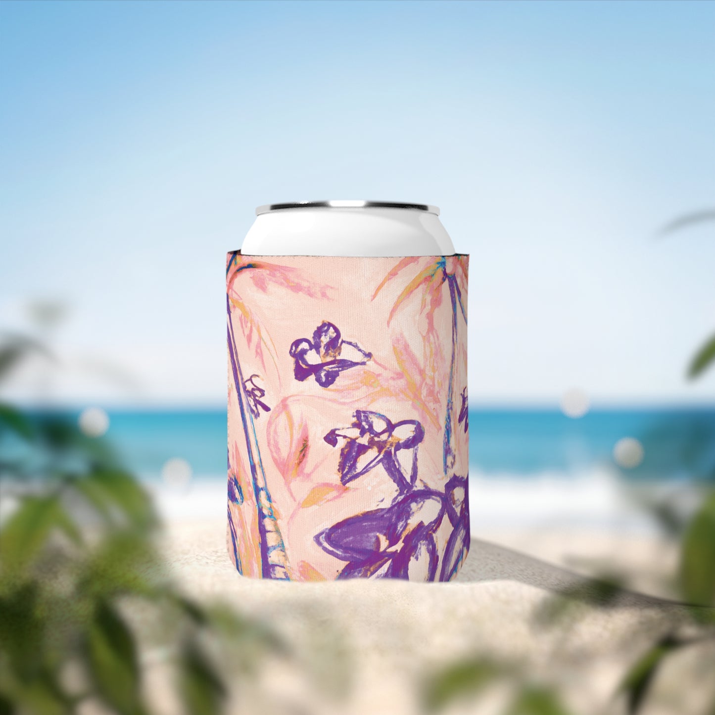Tropical Doodles/Peach Can Cooler Sleeve - Perfect for Outdoor Picnics