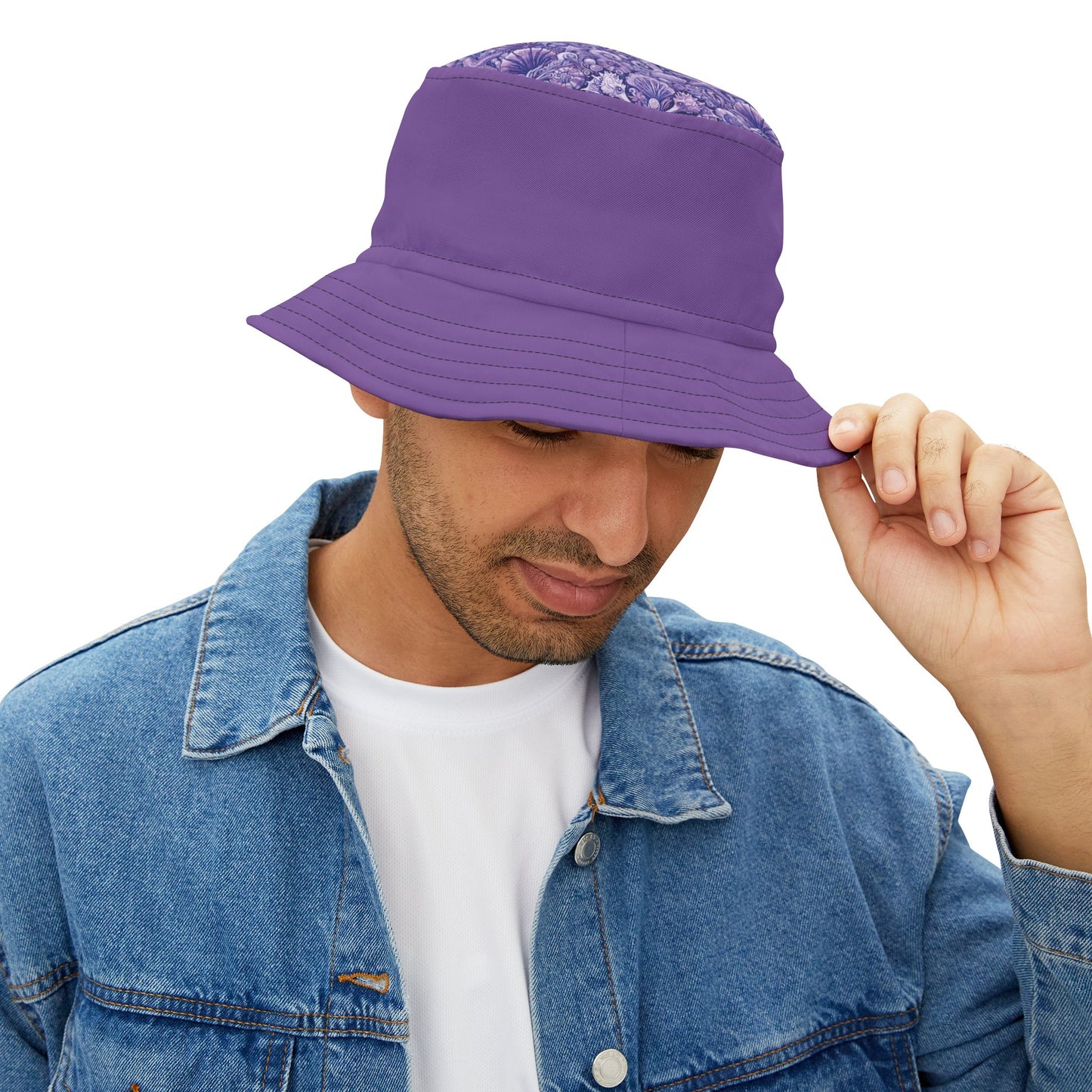 Tropical Polyester Bucket Hat, 2 Sizes - Seahorses Amethyst/Lt. Purple