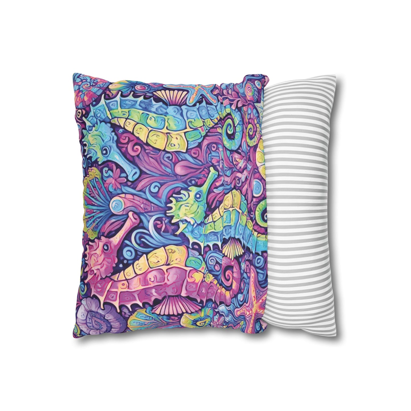 Faux Suede Square Pillowcase - Seahorse Trio/Fantasy Pop