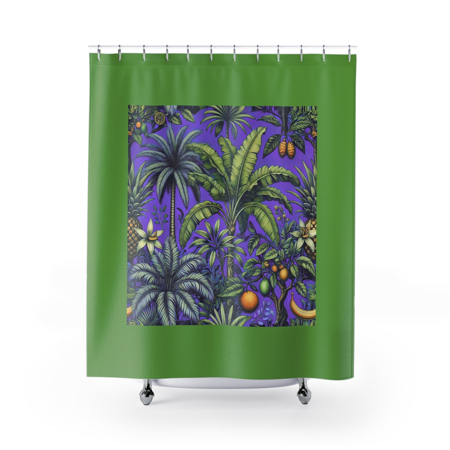 Palm Tree Shower Curtain - Ocean Bathroom Decor / Tropical Fruit/Purple, Green