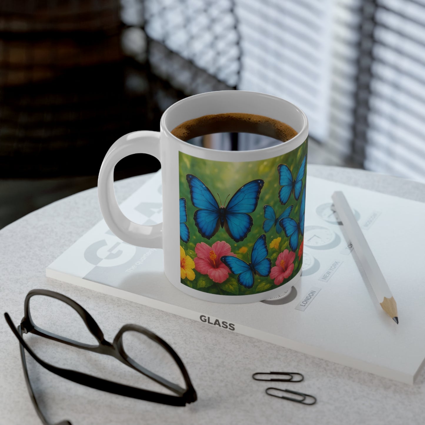 Jumbo Mug, 20oz, Morpho Butterflies Flight, Tropical Coffee Cup