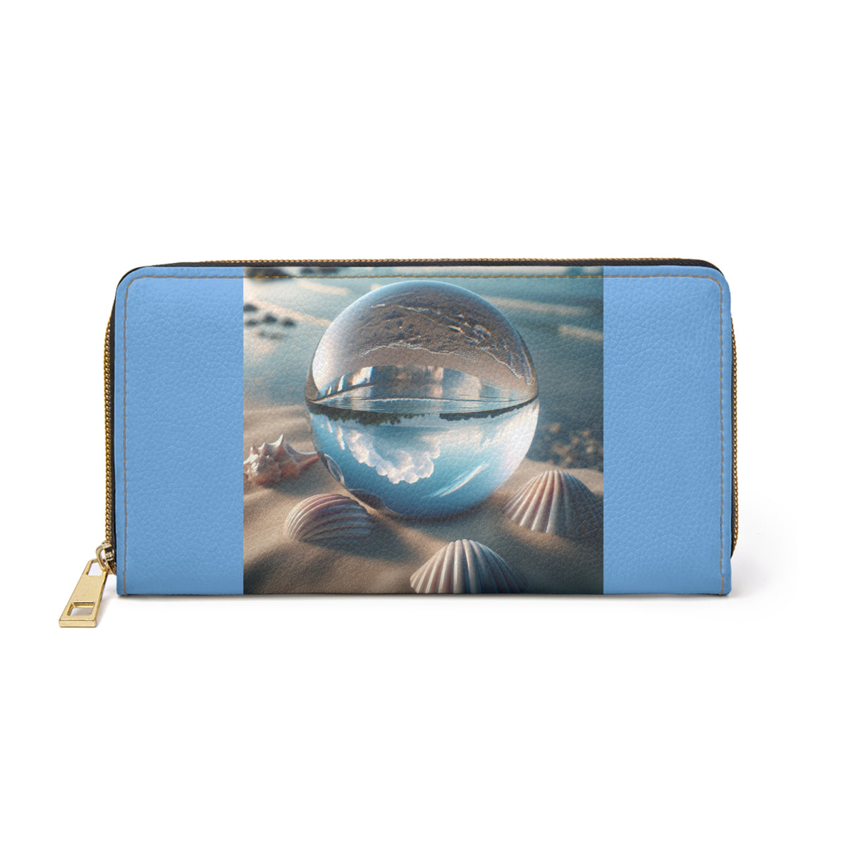 Tropical Zipper Wallet, Faux Leather / Vibrant Clutch / Beach Illusion Ball, Lt. Blue