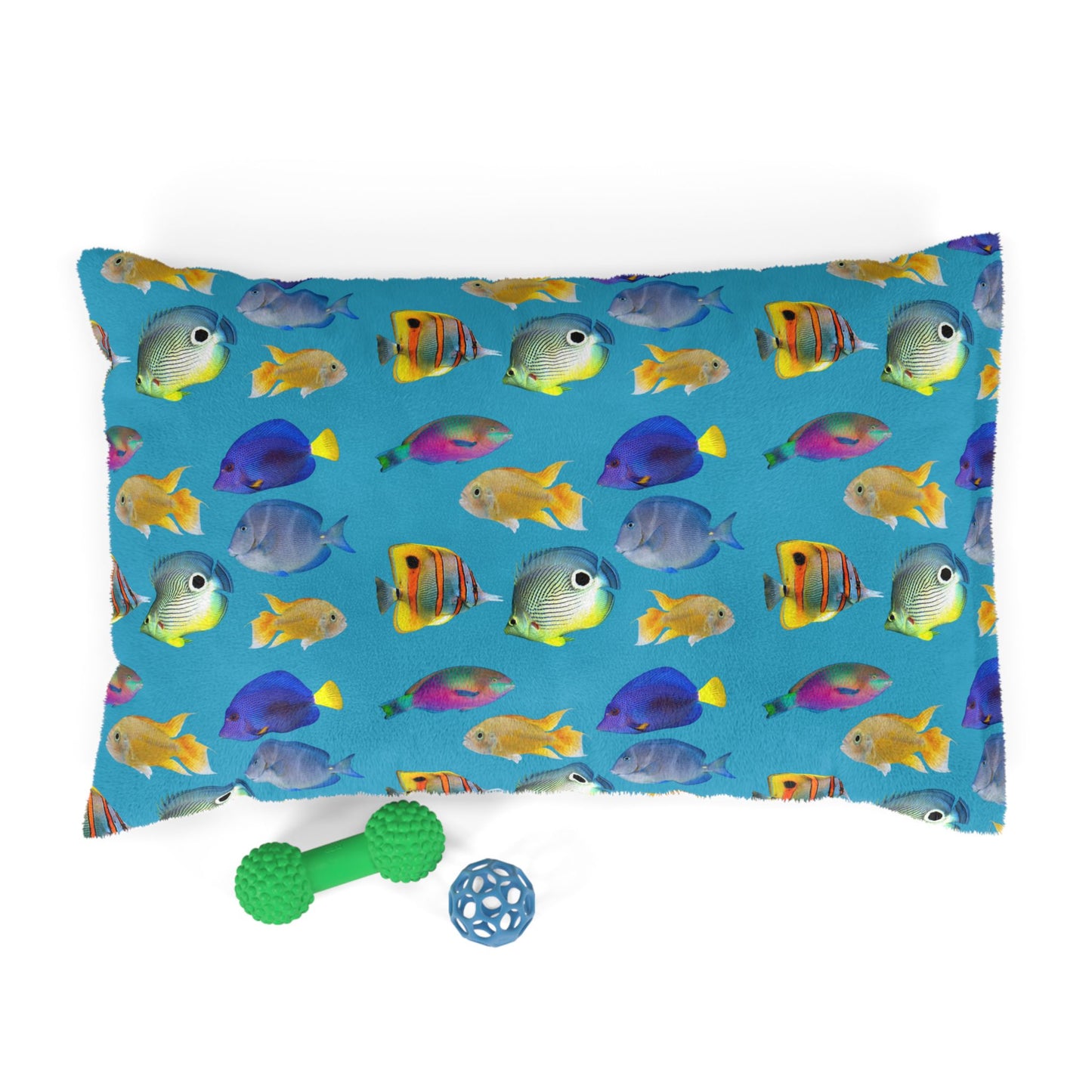 Pet Bed - Cozy and Fun Dog or Cat Bed for Beach Lovers / School of Fish, Turquoise