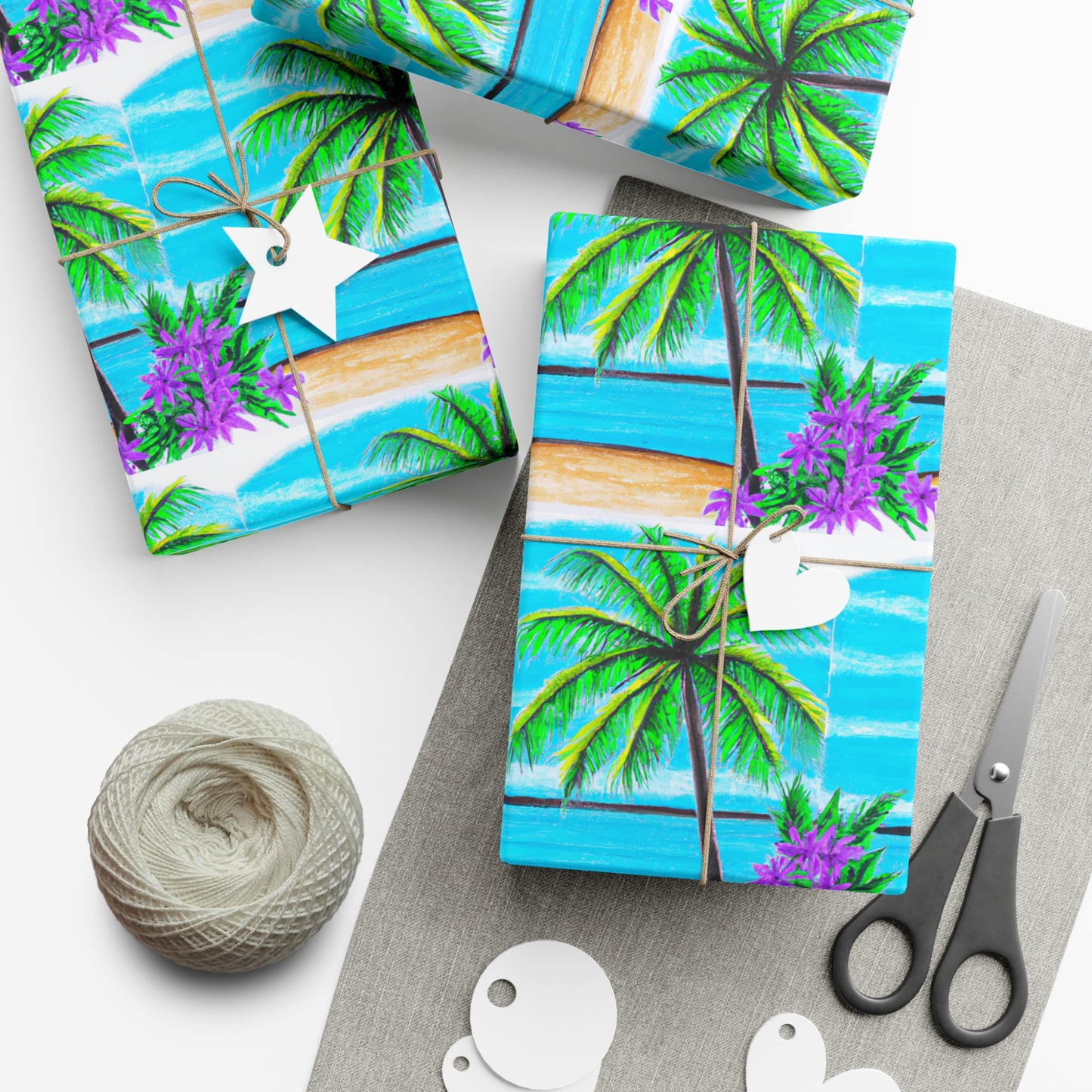 Wrapping Paper - Tropical Gift Wrap for All Occasions / 3 Sizes, 2 Finishes / Tropical Beach