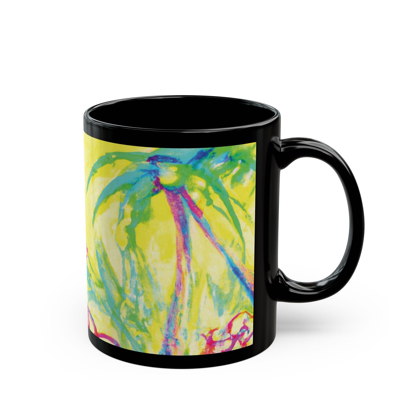 Black Coffee Mug - Tropical Doodles, Yellow