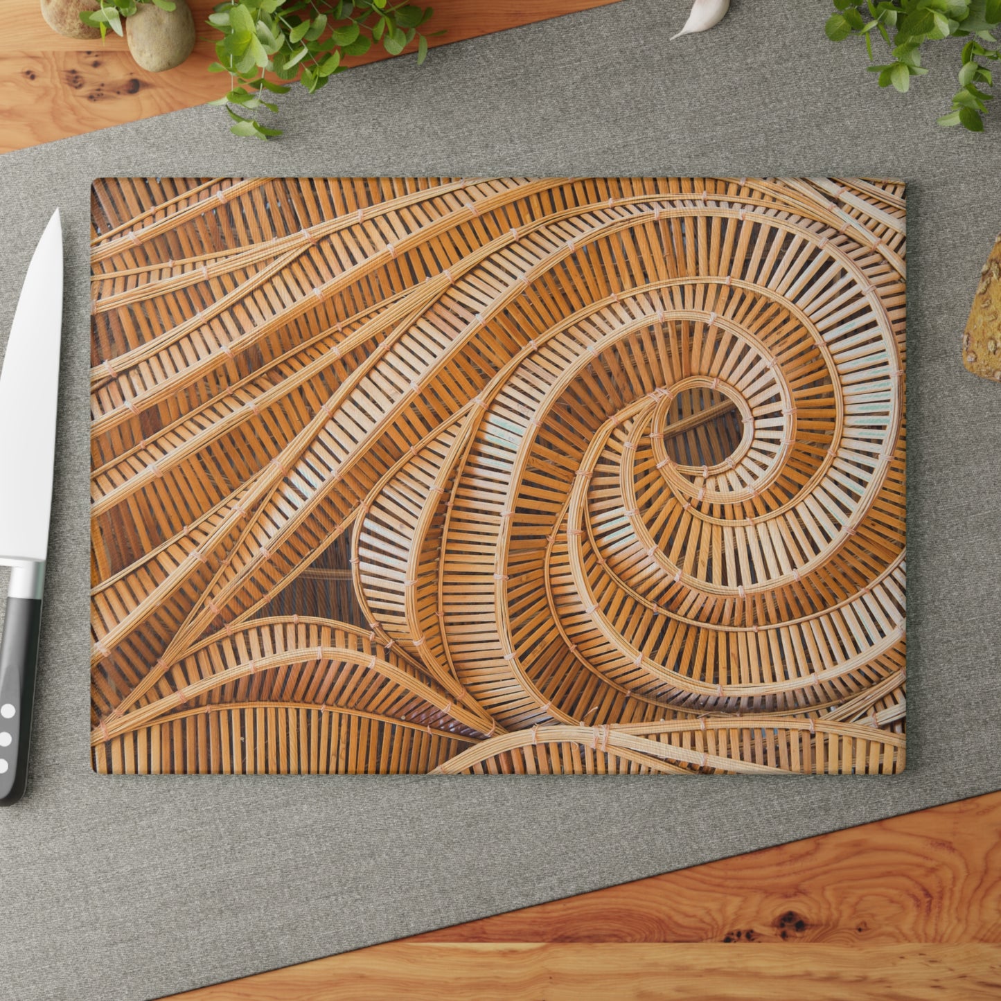 Glass Cutting Board, 2 sizes - Natural Bamboo Spiral