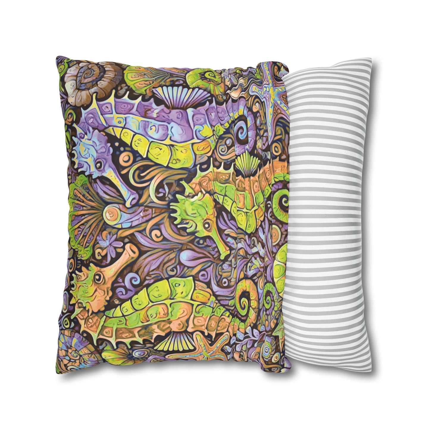 Faux Suede Square Pillowcase - Seahorse Trio, Purple
