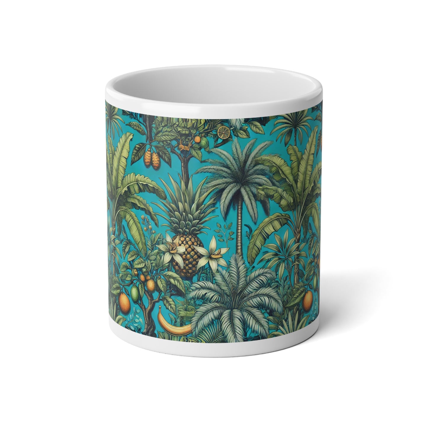 Jumbo Mug, 20oz, Monet Seashells | Palms & More Tropical Fruit, Turquoise
